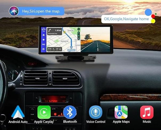 Portable Wireless Carplay With 2.5K Camera, 1080P Back Cam 9.3inches Ultra HD Android Auto Car Play Screen For Car DVR Loop Recording, Bluetooth GPS Navigation Touch Drive Screen With FM Radio System