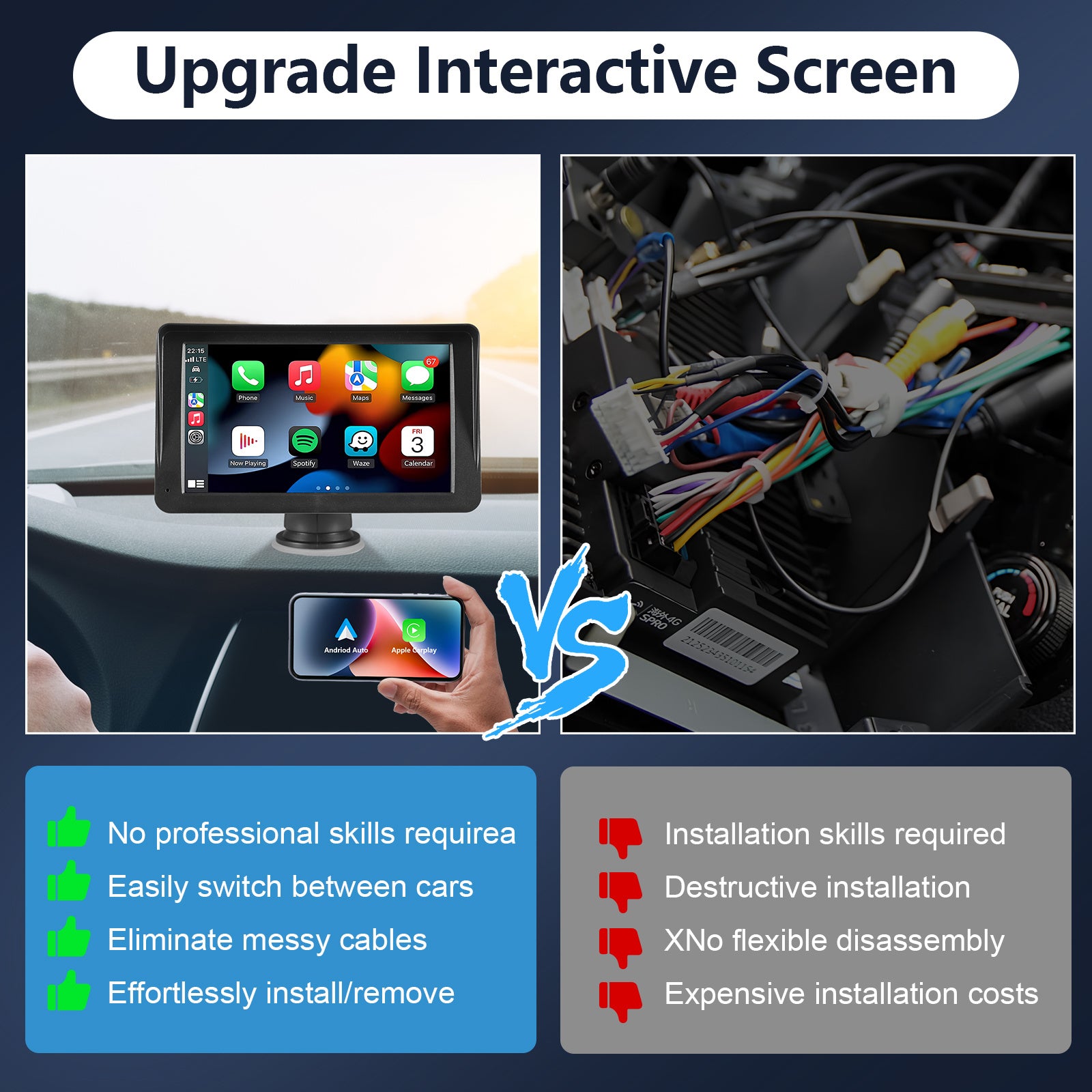 Touchscreen CarPlay & Android Auto, 7 Inch Screen